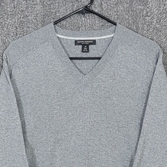 Banana Republic Sweater Mens Medium Gray Silk Linen Blend Long Sleeve V Neck - Picture 2 of 12